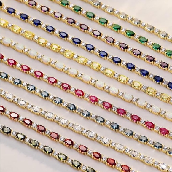 14k Gemstone and Diamond Tennis Bracelet - Picture 3 of 17